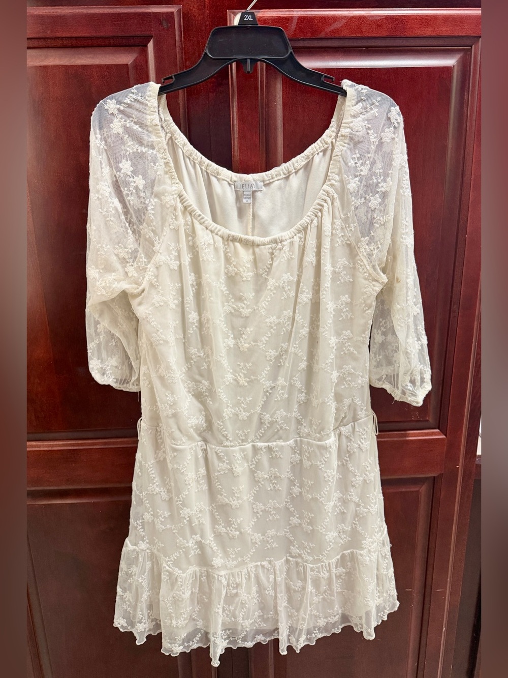 dELiA*s Cream Embroidered Mesh Peasant Dress | Women’s XL